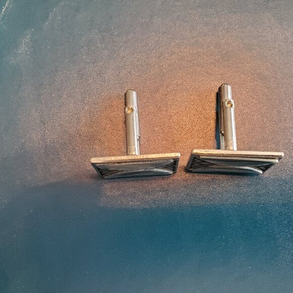 VTG Cufflinks & Tie Clip Silver Abalone Shell? Blue Grey 26 Grams Art Deco - Picture 7 of 10